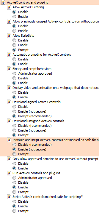 IE9 Security Settings