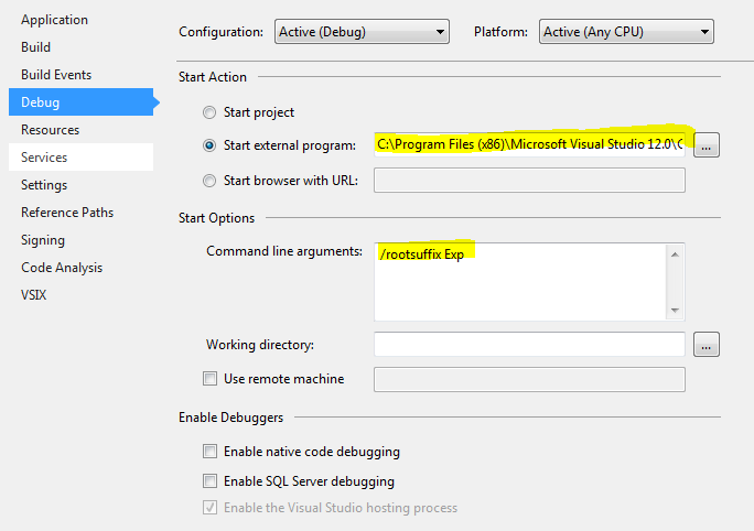 Debug Settings