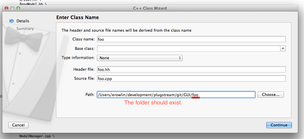 Add a new class and change the default folder Qt