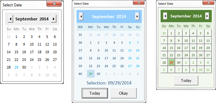 Three example calendars