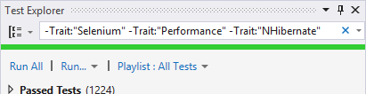 Test explorer showing -Trait:"CategoryName" filter
