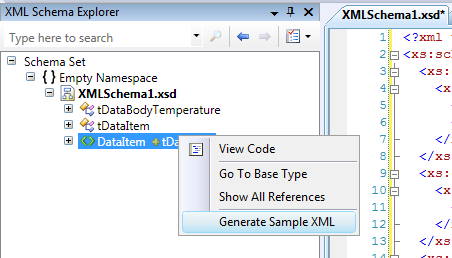 Screenshot of the XML Schema Explorer