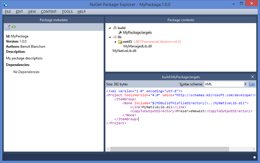 Screen capture of NuGet Package Explorer