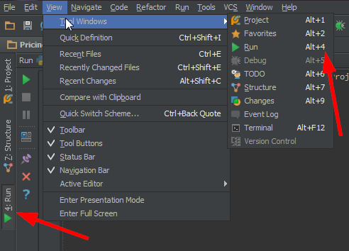 Locations of shortcuts (View Menu and dock bar)