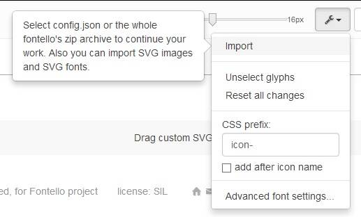 Fontello.com import zip archive or SVG