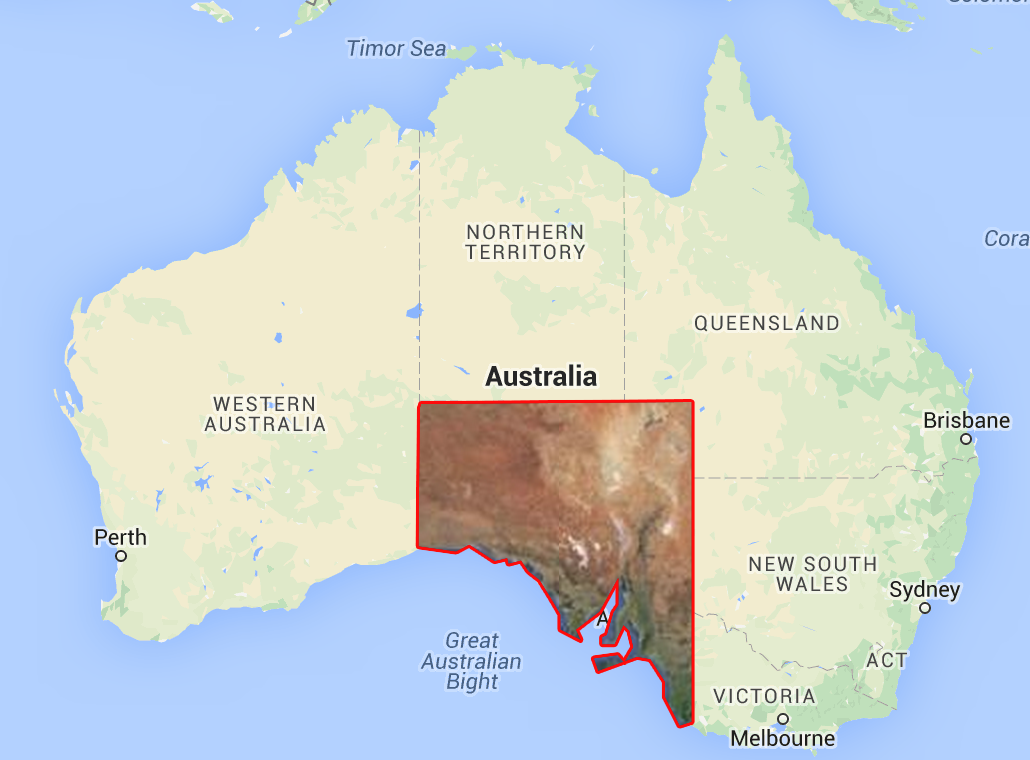Australia map with a clipped overlay on South Australia