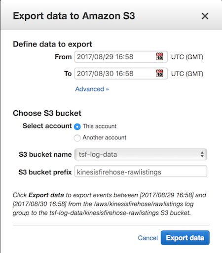 Export to S3 Form