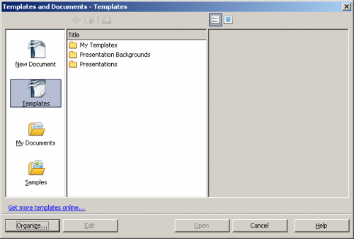 Templates and documents dialog