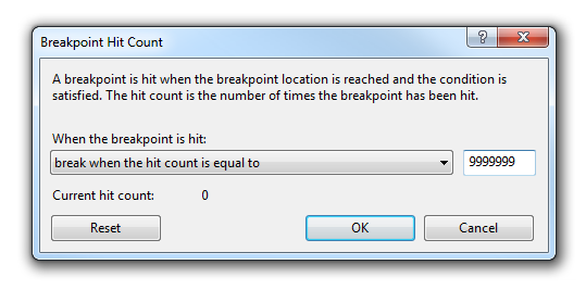 Hit count dialog