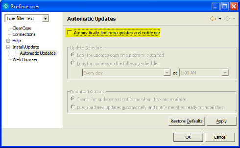 disable automatic updates on CCRC