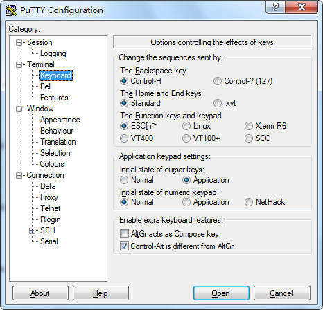 Here is my keyboard config in putty