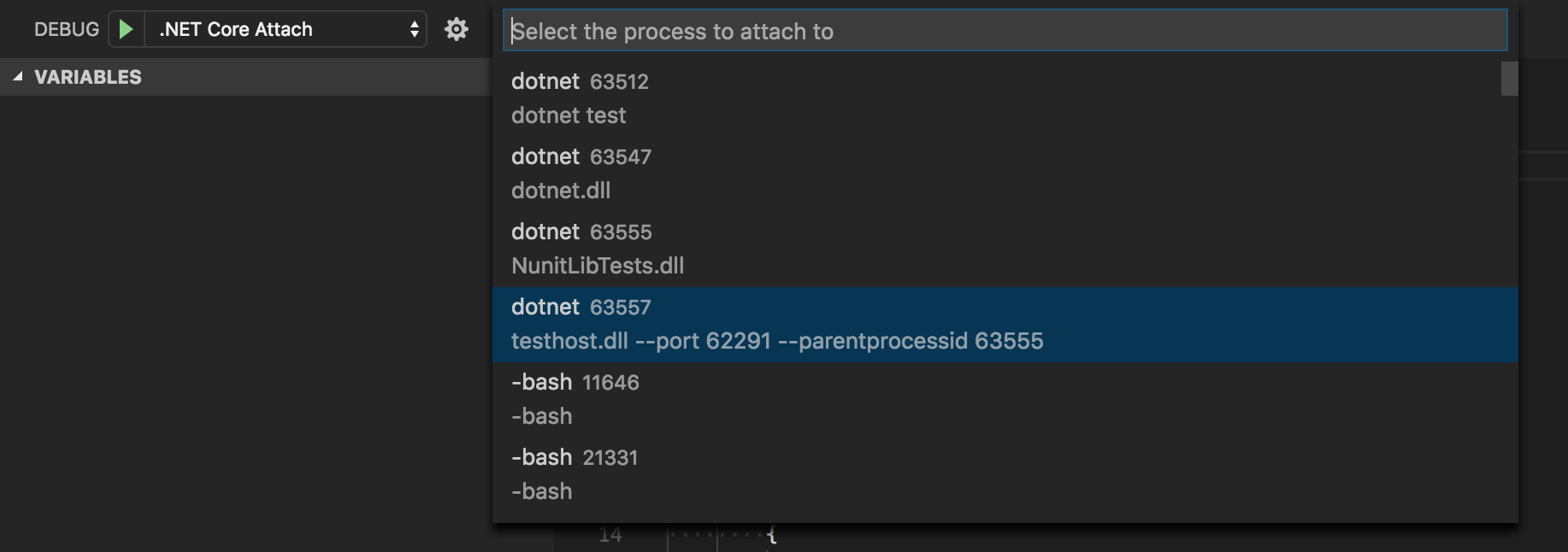 Debug .NET Core Attach