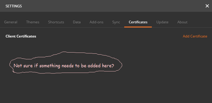 Postman certificates settings