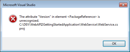La Version de l'élément < PackageReference> n'est pas reconnue