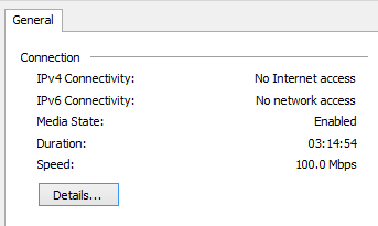 Network properties saying no Internet Access