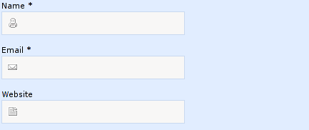 Capture d'écran d'un formulaire web avec trois entrées qui ont des icônes dans leur