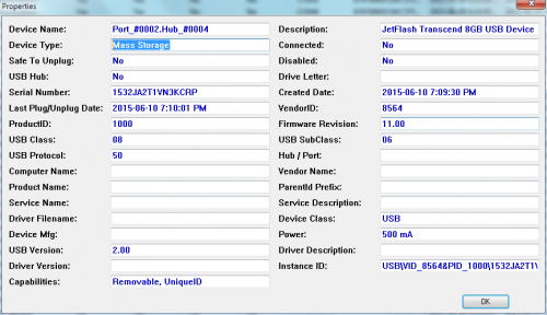 Screenshot of USBDeview